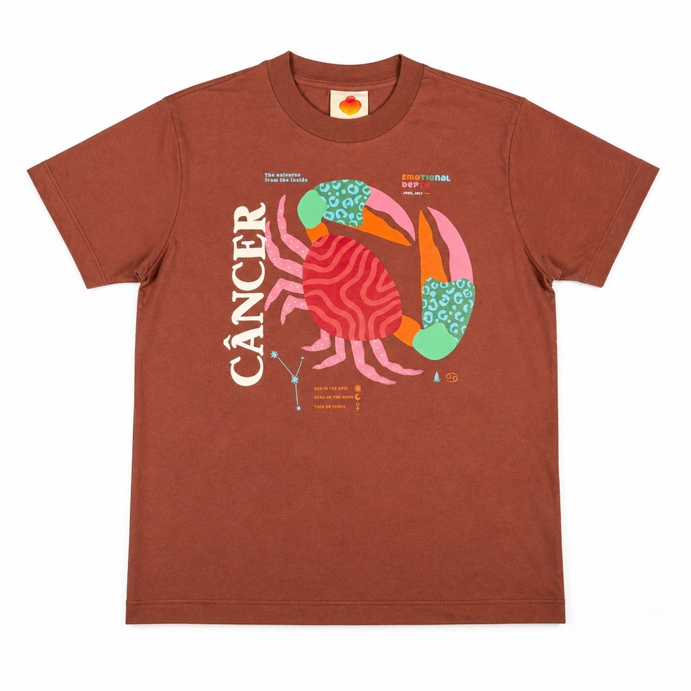 Farm Rio Cancer Zodiac Graphic T-Shirt Rust Brown Astrology Tee‎ Womens Small